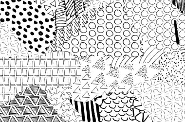 Soyut siyah konturlar, el vektör desen çizdi. Geometrik tarzı Retro soyut desen. Soyut çok renkli geometrik desen.