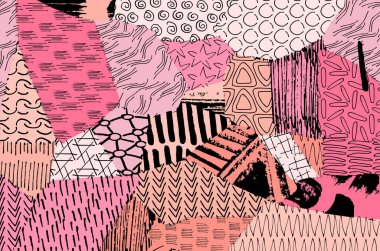 Soyut siyah konturlar, el vektör desen çizdi. Geometrik tarzı Retro soyut desen. Soyut çok renkli geometrik desen.