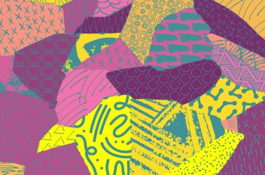 Soyut siyah konturlar, el vektör desen çizdi. Geometrik tarzı Retro soyut desen. Soyut çok renkli geometrik desen.