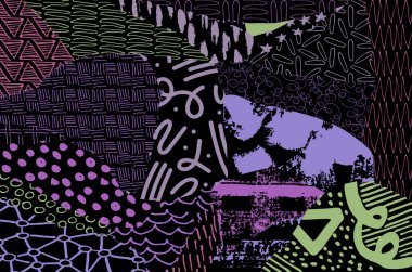 Soyut siyah konturlar, el vektör desen çizdi. Geometrik tarzı Retro soyut desen. Soyut çok renkli geometrik desen.