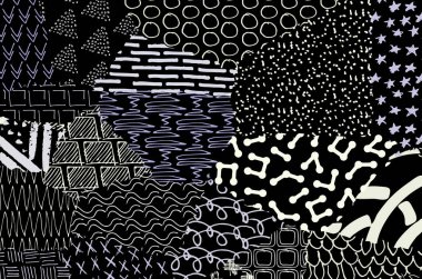 Soyut siyah konturlar, el vektör desen çizdi. Geometrik tarzı Retro soyut desen. Soyut çok renkli geometrik desen.