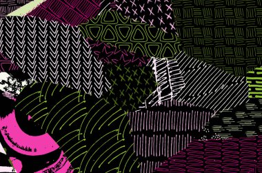 Soyut siyah konturlar, el vektör desen çizdi. Geometrik tarzı Retro soyut desen. Soyut çok renkli geometrik desen.