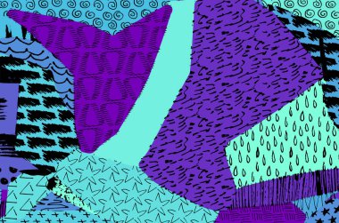 Soyut siyah konturlar, el vektör desen çizdi. Geometrik tarzı Retro soyut desen. Soyut çok renkli geometrik desen.