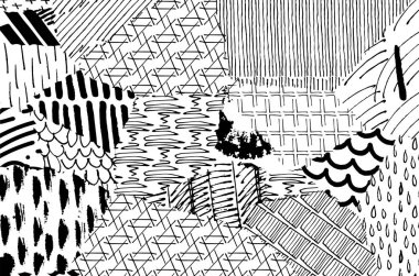 Soyut siyah konturlar, el vektör desen çizdi. Geometrik tarzı Retro soyut desen. Soyut çok renkli geometrik desen.