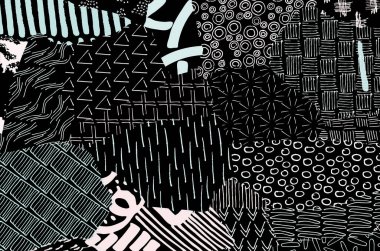 Soyut siyah konturlar, el vektör desen çizdi. Geometrik tarzı Retro soyut desen. Soyut çok renkli geometrik desen.