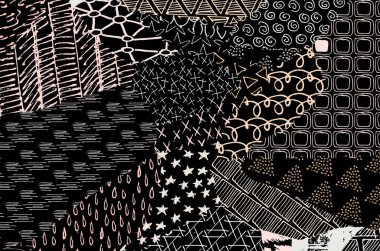 Soyut siyah konturlar, el vektör desen çizdi. Geometrik tarzı Retro soyut desen. Soyut çok renkli geometrik desen.