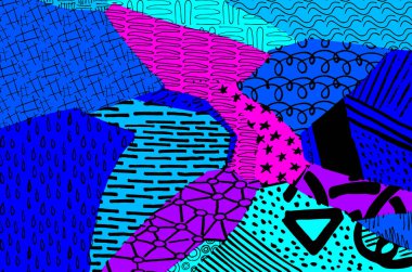 Soyut siyah konturlar, el vektör desen çizdi. Geometrik tarzı Retro soyut desen. Soyut çok renkli geometrik desen.