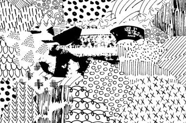 Soyut siyah konturlar, el vektör desen çizdi. Geometrik tarzı Retro soyut desen. Soyut çok renkli geometrik desen.