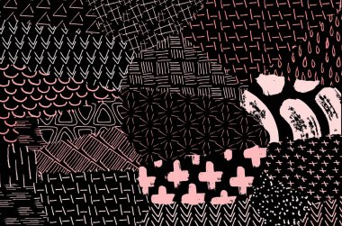 Soyut siyah konturlar, el vektör desen çizdi. Geometrik tarzı Retro soyut desen. Soyut çok renkli geometrik desen.