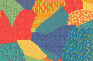 Soyut siyah konturlar, el vektör desen çizdi. Geometrik tarzı Retro soyut desen. Soyut çok renkli geometrik desen.