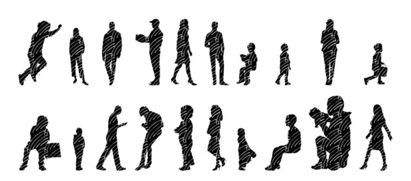 Silhouettes Vectorielles Silhouettes Esquissées Personnes Dessin Contour Silhouette Personnes Icône — Image vectorielle