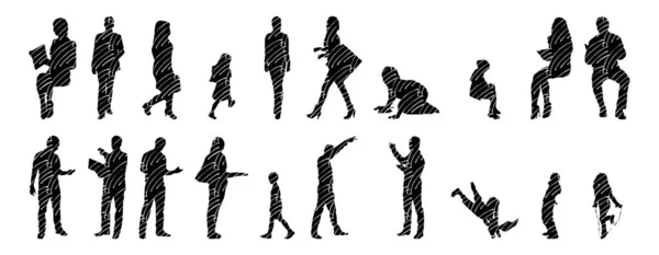 Silhouettes Vectorielles Silhouettes Esquissées Personnes Dessin Contour Silhouette Personnes Icône — Image vectorielle