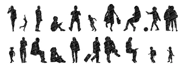 Silhouettes Vectorielles Silhouettes Esquissées Personnes Dessin Contour Silhouette Personnes Icône — Image vectorielle