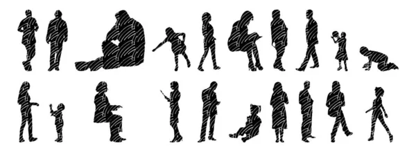 Vector Silhouettes Outline Silhouettes People Contour Drawing People Silhouette Icon — 스톡 벡터