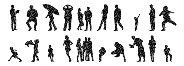 Vector Silhouettes Outline Silhouettes People Contour Drawing People Silhouette Icon — Stock Vector