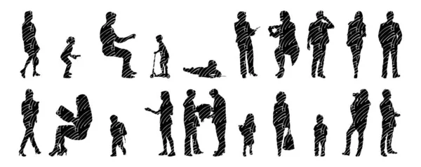 Silhouettes Vectorielles Silhouettes Esquissées Personnes Dessin Contour Silhouette Personnes Icône — Image vectorielle