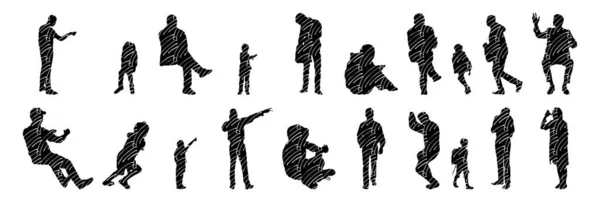 Silhouettes Vectorielles Silhouettes Esquissées Personnes Dessin Contour Silhouette Personnes Icône — Image vectorielle