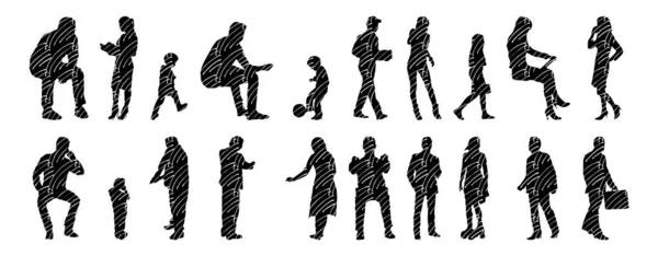 Vector Silhouettes Outline Silhouettes People Contour Drawing People Silhouette Icon — 스톡 벡터