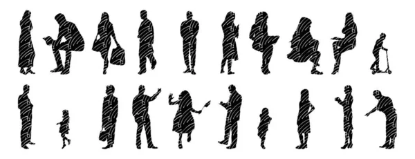 Silhouettes Vectorielles Silhouettes Esquissées Personnes Dessin Contour Silhouette Personnes Icône — Image vectorielle