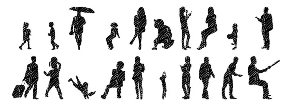 Vector Silhouettes Outline Silhouettes People Contour Drawing People Silhouette Icon — Stock Vector