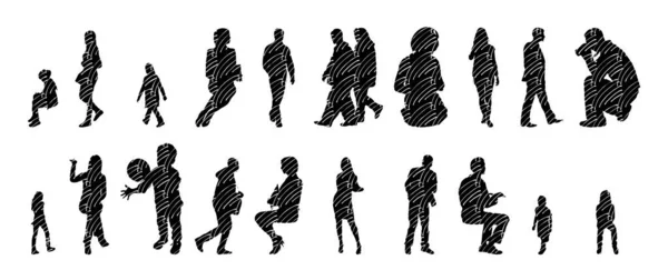 Silhouettes Vectorielles Silhouettes Esquissées Personnes Dessin Contour Silhouette Personnes Icône — Image vectorielle