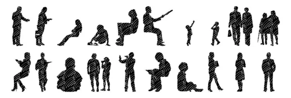 Silhouettes Vectorielles Silhouettes Esquissées Personnes Dessin Contour Silhouette Personnes Icône — Image vectorielle