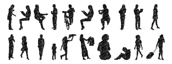 Silhouettes Vectorielles Silhouettes Esquissées Personnes Dessin Contour Silhouette Personnes Icône — Image vectorielle