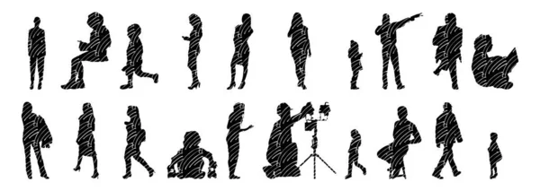 Silhouettes Vectorielles Silhouettes Esquissées Personnes Dessin Contour Silhouette Personnes Icône — Image vectorielle