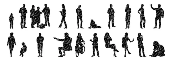 Silhouettes Vectorielles Silhouettes Esquissées Personnes Dessin Contour Silhouette Personnes Icône — Image vectorielle