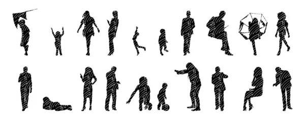 Silhouettes Vectorielles Silhouettes Esquissées Personnes Dessin Contour Silhouette Personnes Icône — Image vectorielle