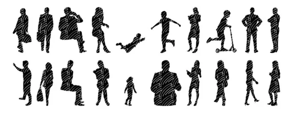 Vektor Silhouetten Umrisse Von Menschen Konturzeichnung Menschen Silhouette Icon Set — Stockvektor