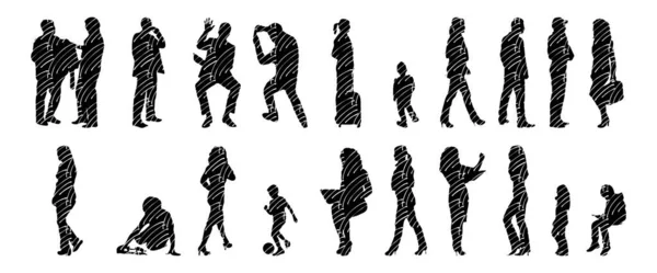 Vector Silhouettes Outline Silhouettes People Contour Drawing People Silhouette Icon — 스톡 벡터