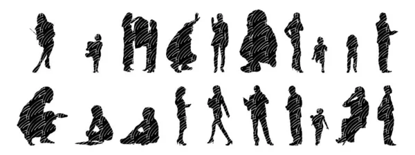 Vector Silhouetten Overzicht Silhouetten Van Mensen Contourtekening Personensilhouet Icoon Set — Stockvector