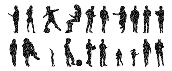 Silhouettes Vectorielles Silhouettes Esquissées Personnes Dessin Contour Silhouette Personnes Icône — Image vectorielle