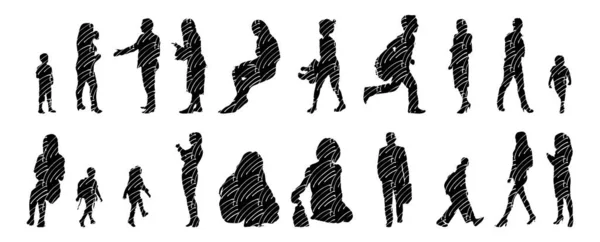 Vector Silhouettes Outline Silhouettes People Contour Drawing People Silhouette Icon — Stock Vector