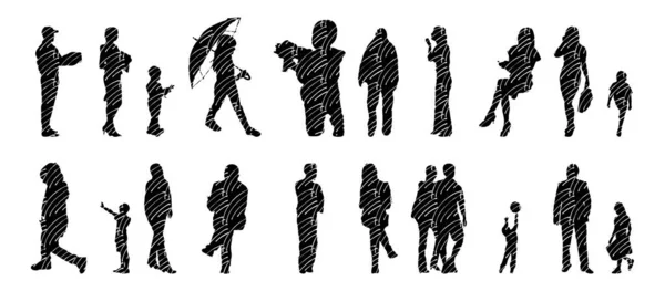 Vector Silhouettes Outline Silhouettes People Contour Drawing People Silhouette Icon — Stock Vector