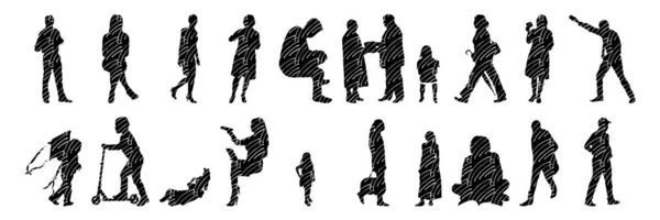 Silhouettes Vectorielles Silhouettes Esquissées Personnes Dessin Contour Silhouette Personnes Icône — Image vectorielle