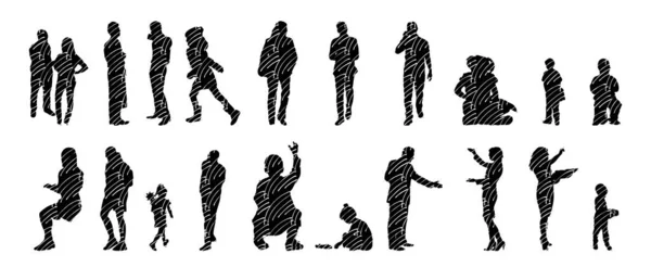 Silhouettes Vectorielles Silhouettes Esquissées Personnes Dessin Contour Silhouette Personnes Icône — Image vectorielle