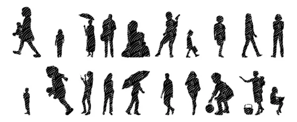 Silhouettes Vectorielles Silhouettes Esquissées Personnes Dessin Contour Silhouette Personnes Icône — Image vectorielle