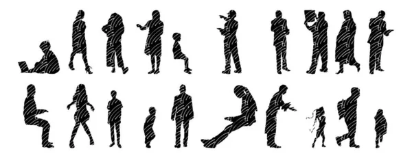 Vector Silhouettes Outline Silhouettes People Contour Drawing People Silhouette Icon — 스톡 벡터