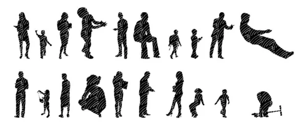 Silhouettes Vectorielles Silhouettes Esquissées Personnes Dessin Contour Silhouette Personnes Icône — Image vectorielle