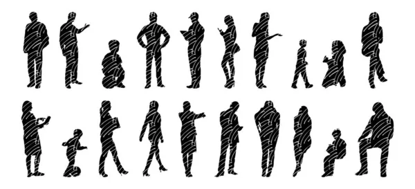 Vector Silhouettes Outline Silhouettes People Contour Drawing People Silhouette Icon — Stock Vector