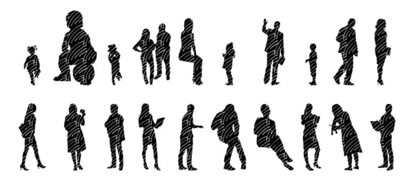 Silhouettes Vectorielles Silhouettes Esquissées Personnes Dessin Contour Silhouette Personnes Icône — Image vectorielle