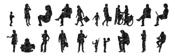 Vector Silhouettes Outline Silhouettes People Contour Drawing People Silhouette Icon — Stock Vector