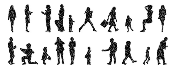 Vector Silhouettes Outline Silhouettes People Contour Drawing People Silhouette Icon — Stock Vector