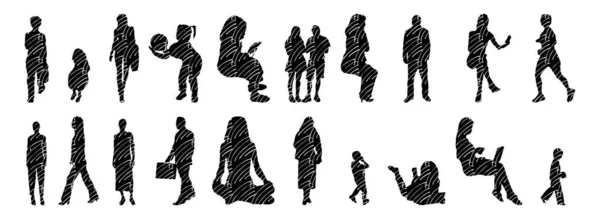 Vektor Silhouetten Umrisse Von Menschen Konturzeichnung Menschen Silhouette Icon Set — Stockvektor