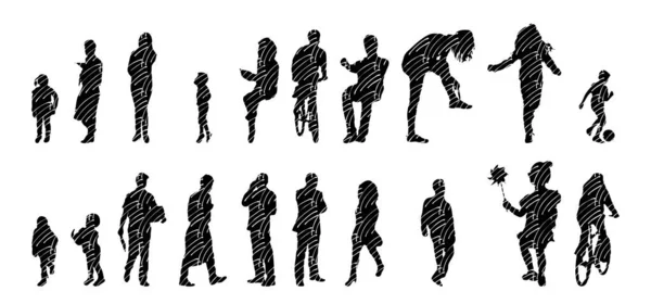 Vector Silhouettes Outline Silhouettes People Contour Drawing People Silhouette Icon — 스톡 벡터