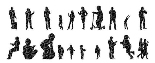 Silhouettes Vectorielles Silhouettes Esquissées Personnes Dessin Contour Silhouette Personnes Icône — Image vectorielle