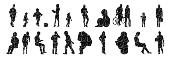 Silhouettes Vectorielles Silhouettes Esquissées Personnes Dessin Contour Silhouette Personnes Icône — Image vectorielle