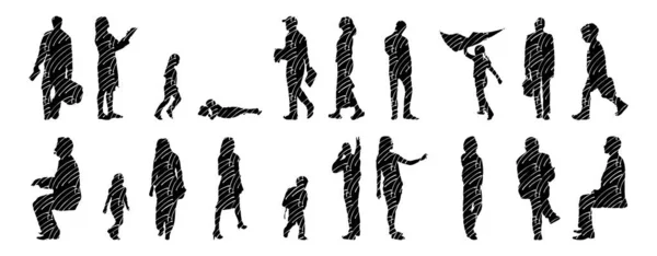 Silhouettes Vectorielles Silhouettes Esquissées Personnes Dessin Contour Silhouette Personnes Icône — Image vectorielle